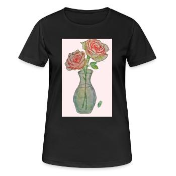 2 roses roses rouges - T-shirt respirant Femme - noir - Devant - AI Model Female 172 light (172cm)