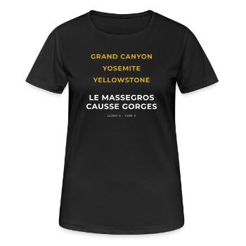 Le Massegros Causse Gorges Lozère - Grand Canyon - T-shirt respirant Femme - noir - Devant - AI Model Female 172 light (172cm)
