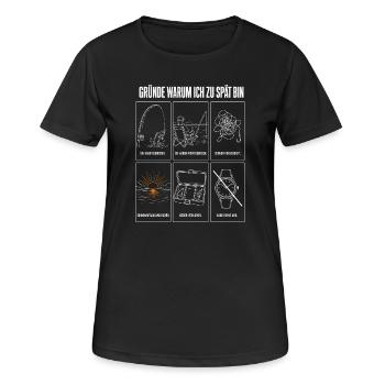 Gründe warum ich zu spät bin Lustiges Angler Motiv - Frauen T-Shirt atmungsaktiv - Schwarz - Vorne - AI Model Female 172 light (172cm)