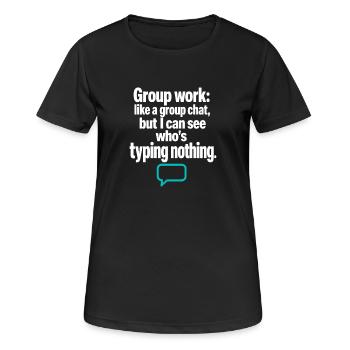 Groupe de professeurs drôles Discussion de groupe Tape rien - T-shirt respirant Femme - noir - Devant - AI Model Female 172 light (172cm)