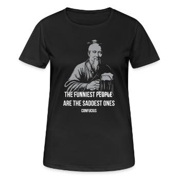 Confucius Laughs: Sad Joy Tee - Women's Breathable T-Shirt - black - Front - AI Model Female 172 light (172cm)