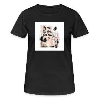 C44E0514-D160-4EC5-B75F-FFC0E88E6842 - Frauen T-Shirt atmungsaktiv - Schwarz - Vorne - AI Model Female 172 light (172cm)