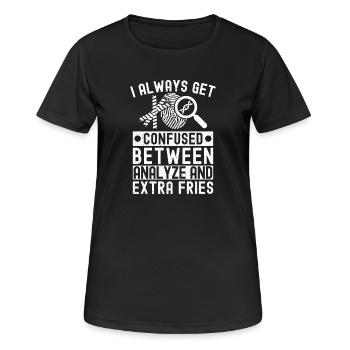 Analyste médico-légal confus et frites supplémentaires - T-shirt respirant Femme - noir - Devant - AI Model Female 172 light (172cm)