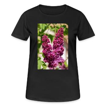 Blooming lilac in spring garden - Women's Breathable T-Shirt - black - Front - AI Model Female 172 light (172cm)