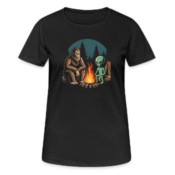 Randonnée - Aventure en plein air - Bigfoot et Alien - T-shirt respirant Femme - noir - Devant - AI Model Female 172 light (172cm)