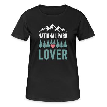 Wandern – Outdoor-Abenteuer – Nationalpark-Liebhaber - Frauen T-Shirt atmungsaktiv - Schwarz - Vorne - AI Model Female 172 light (172cm)