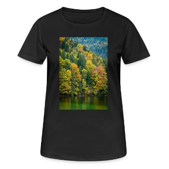 Herbstbäume am Eibsee in Bayern - Frauen T-Shirt atmungsaktiv - Schwarz - Vorne - AI Model Female 172 light (172cm)