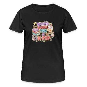 Livres, bubble tea et K-Pop - T-shirt respirant Femme - noir - Devant - AI Model Female 172 light (172cm)