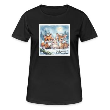 Süße Winterwald Tiere – Fuchs, Hase und Rehkitz  - Frauen T-Shirt atmungsaktiv - Schwarz - Vorne - AI Model Female 172 light (172cm)