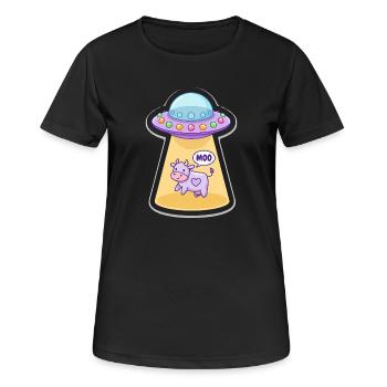 MOO Funny Alien Cow in UFO Light Beam Cartoon - Women's Breathable T-Shirt - black - Front - AI Model Female 172 light (172cm)