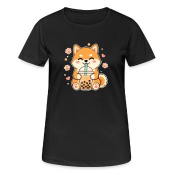 Shiba Inu Bulle Kawaii Doge mignon - T-shirt respirant Femme - noir - Devant - AI Model Female 172 light (172cm)