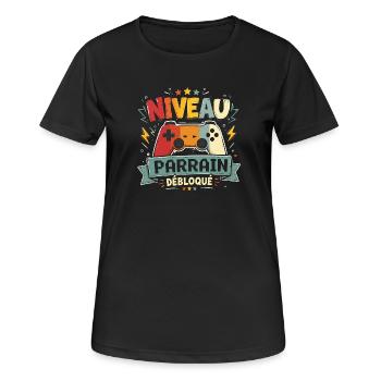 Niveau Parrain Débloqué Annonce Grossesse Cadeau - T-shirt respirant Femme - noir - Devant - AI Model Female 172 light (172cm)