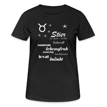 Stier_Sternzeichen - Frauen T-Shirt atmungsaktiv - Schwarz - Vorne - AI Model Female 172 light (172cm)