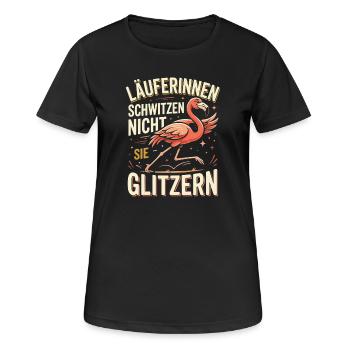 Läuferinnen Schwitzen nicht sie Glitzer Flamingo  - Frauen T-Shirt atmungsaktiv - Schwarz - Vorne - AI Model Female 172 light (172cm)