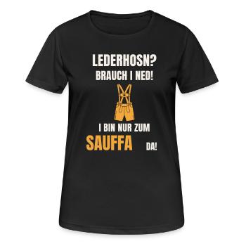 Lederhosn Brauch i ned - Sauffa Spruch Tracht - Frauen T-Shirt atmungsaktiv - Schwarz - Vorne - AI Model Female 172 light (172cm)