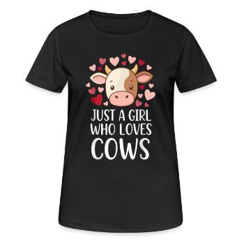 Dessin animé de la fille amoureuse des vaches - T-shirt respirant Femme - noir - Devant - AI Model Female 172 light (172cm)