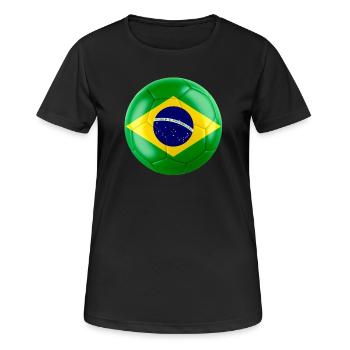 BRAZIL'S FLAG ON A FOOTBALL - Women's Breathable T-Shirt - black - Front - AI Model Female 172 light (172cm)