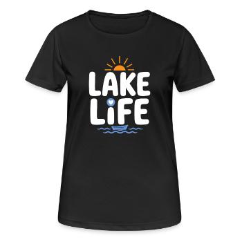 Insigne du Lever du Soleil Lake Life - T-shirt respirant Femme - noir - Devant - AI Model Female 172 light (172cm)