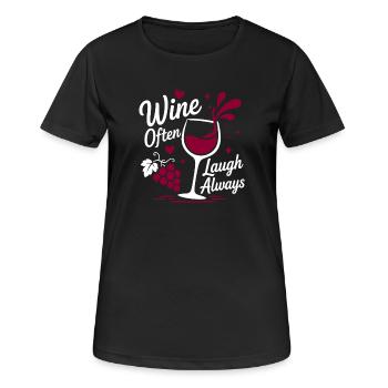 Wein lacht oft immer - Frauen T-Shirt atmungsaktiv - Schwarz - Vorne - AI Model Female 172 light (172cm)