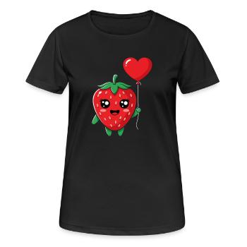 Fraise câline avec ballon en forme de cœur - T-shirt respirant Femme - noir - Devant - AI Model Female 172 light (172cm)