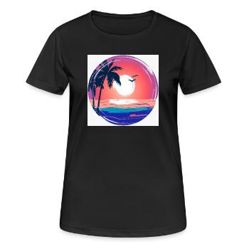 Sonnenuntergangs-Palmenkreis Ozean-Leuchten - Frauen T-Shirt atmungsaktiv - Schwarz - Vorne - AI Model Female 172 light (172cm)
