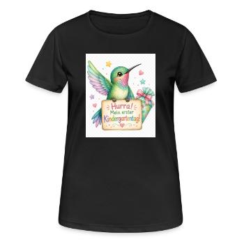 Hurra: Erster Kindergartenstart - Frauen T-Shirt atmungsaktiv - Schwarz - Vorne - AI Model Female 172 light (172cm)