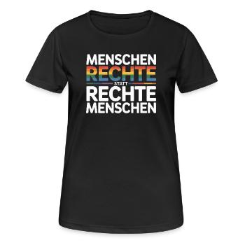 Menschenrechte statt rechte Menschen Sticker  - Frauen T-Shirt atmungsaktiv - Schwarz - Vorne - AI Model Female 172 light (172cm)