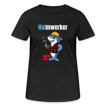 Haimwerker – Lustiger Hai Handwerker - Frauen T-Shirt atmungsaktiv - Schwarz - Vorne - AI Model Female 172 light (172cm)