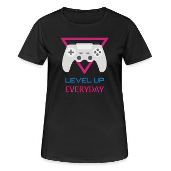 Level Up Everyday Gamer - Frauen T-Shirt atmungsaktiv - Schwarz - Vorne - AI Model Female 172 light (172cm)