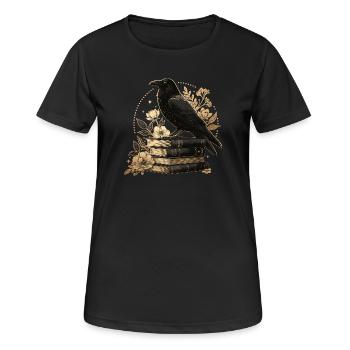 Rabe auf Büchern - Frauen T-Shirt atmungsaktiv - Schwarz - Vorne - AI Model Female 172 light (172cm)