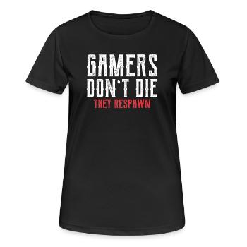 Gamers Respawn - Frauen T-Shirt atmungsaktiv - Schwarz - Vorne - AI Model Female 172 light (172cm)