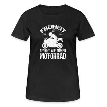 Freiheit Motorrad - Frauen T-Shirt atmungsaktiv - Schwarz - Vorne - AI Model Female 172 light (172cm)
