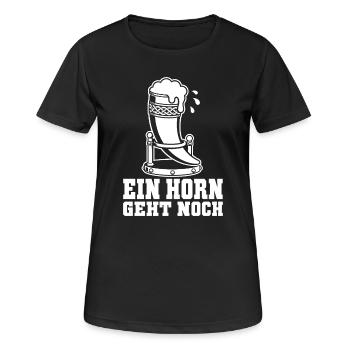 Ein Horn Geht Noch – Trinkhorn Mittelalter Spruch - Frauen T-Shirt atmungsaktiv - Schwarz - Vorne - AI Model Female 172 light (172cm)