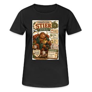 Sternzeichen Stier – Genussvoll und standfest - Frauen T-Shirt atmungsaktiv - Schwarz - Vorne - AI Model Female 172 light (172cm)