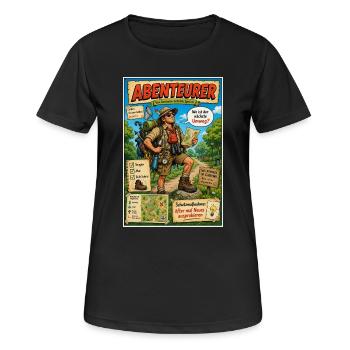 Abenteurer – immer ausgetretene Pfade verlassen - Frauen T-Shirt atmungsaktiv - Schwarz - Vorne - AI Model Female 172 light (172cm)