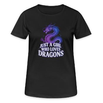 Drachenliebe: Girl liebt Drachen - Frauen T-Shirt atmungsaktiv - Schwarz - Vorne - AI Model Female 172 light (172cm)