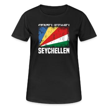 Seychellen Koordinaten - Frauen T-Shirt atmungsaktiv - Schwarz - Vorne - AI Model Female 172 light (172cm)