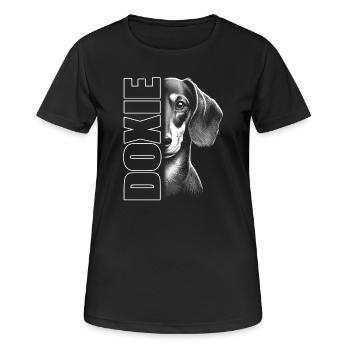 Dackel Porträt mit Schriftzug - Frauen T-Shirt atmungsaktiv - Schwarz - Vorne - AI Model Female 172 light (172cm)