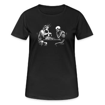 Freiheitsstatue, die Schach mit dem Tod spielt - Frauen T-Shirt atmungsaktiv - Schwarz - Vorne - AI Model Female 172 light (172cm)