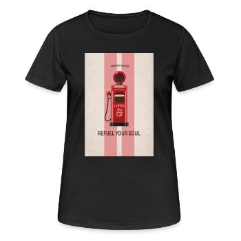 Refuel Your Soul - Premium Coffee Poster - Frauen T-Shirt atmungsaktiv - Schwarz - Vorne - AI Model Female 172 light (172cm)