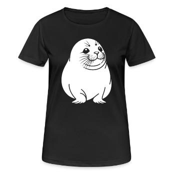 Knuffige Robbe Silhouette Tiermotiv - Frauen T-Shirt atmungsaktiv - Schwarz - Vorne - AI Model Female 172 light (172cm)