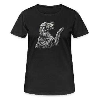 Irischer Zuspieler zieht Pfote hoch – Roter Zuspieler Hund Mama Papa - Frauen T-Shirt atmungsaktiv - Schwarz - Vorne - AI Model Female 172 light (172cm)