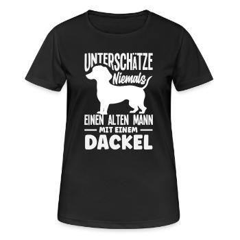 Alter Mann Mit Dackel - Frauen T-Shirt atmungsaktiv - Schwarz - Vorne - AI Model Female 172 light (172cm)