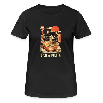 Hopless Ramentic - schwarze Katze isst Ramen - Frauen T-Shirt atmungsaktiv - Schwarz - Vorne - AI Model Female 172 light (172cm)