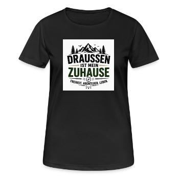 Draußen ist mein Zuhause – Outdoor-Statement - Frauen T-Shirt atmungsaktiv - Schwarz - Vorne - AI Model Female 172 light (172cm)