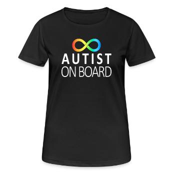Autist on Board: Neurodiversitäts-Aufkleber - Frauen T-Shirt atmungsaktiv - Schwarz - Vorne - AI Model Female 172 light (172cm)