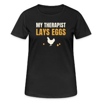 My Therapist Lays Eggs Huhn - Frauen T-Shirt atmungsaktiv - Schwarz - Vorne - AI Model Female 172 light (172cm)