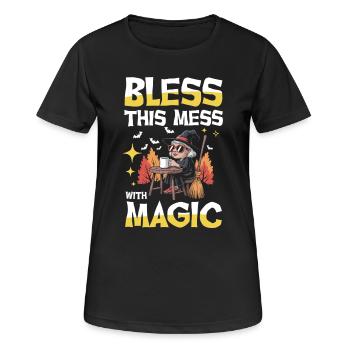 Bless This Mess With Magic Hexe Coffee Broom - Women's Breathable T-Shirt - black - Front - AI Model Female 172 light (172cm)