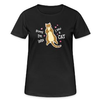 Désolé pour le retard, j’ai vu un chat - T-shirt respirant Femme - noir - Devant - AI Model Female 172 light (172cm)