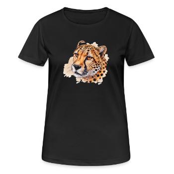 Aquarelle en forme de tête de guépard - T-shirt respirant Femme - noir - Devant - AI Model Female 172 light (172cm)